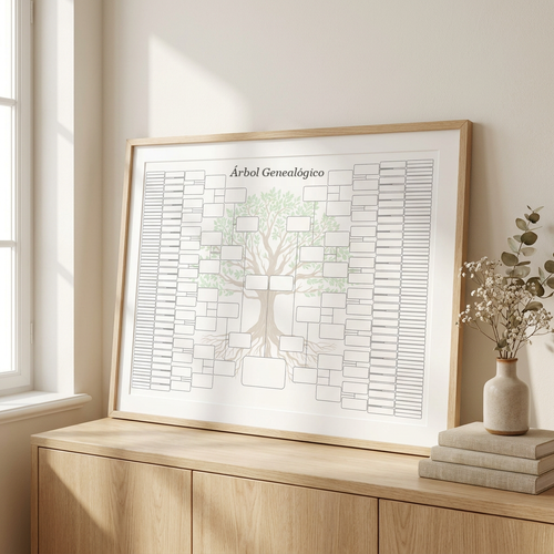 Árbol Genealógico (8 generaciones) – lámina imprimible enmarcada